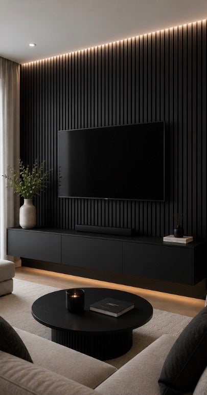 Acoustic Slat Wall Panel - Black close-up
