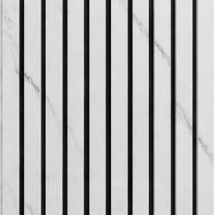 Acoustic Slat Wall Panel - White Marble in living room setting
