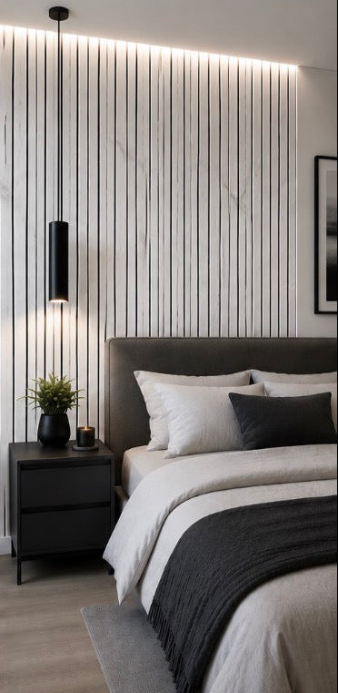 Acoustic Slat Wall Panel - White Marble close-up