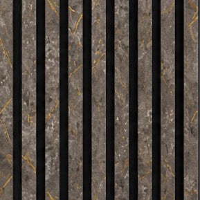 Acoustic Slat Wall Panel - Gold & Black Marble in living room setting