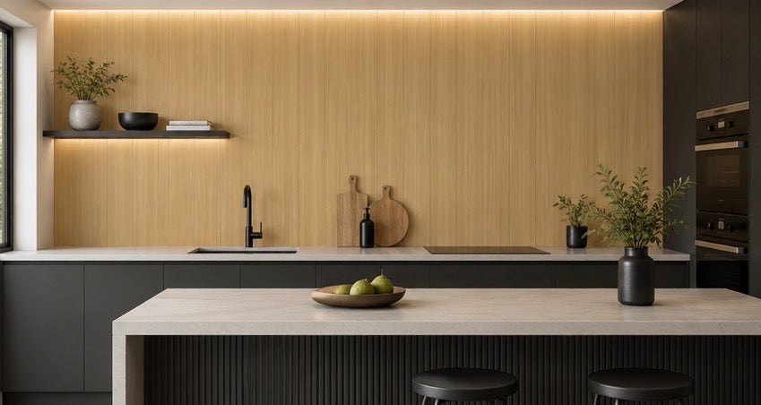 Oak PVC Wall Panel in bathroom setting