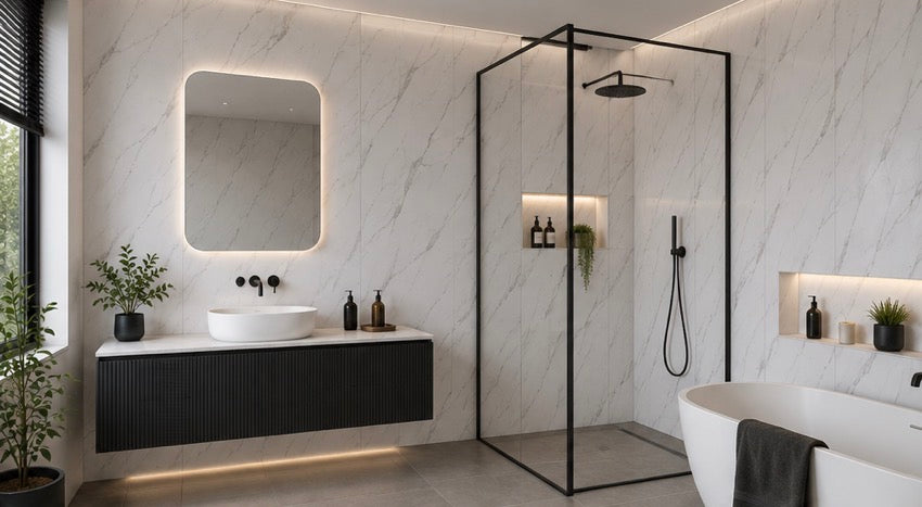 White Marble PVC Wall Panel in luxury bathroom