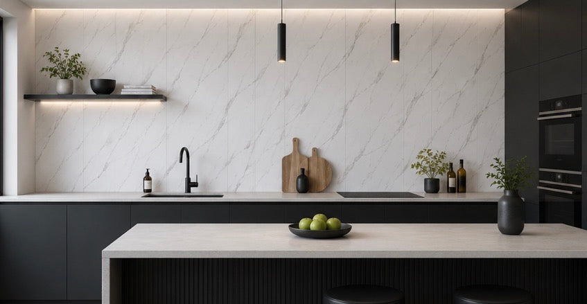White Marble PVC Wall Panel in modern kitchen