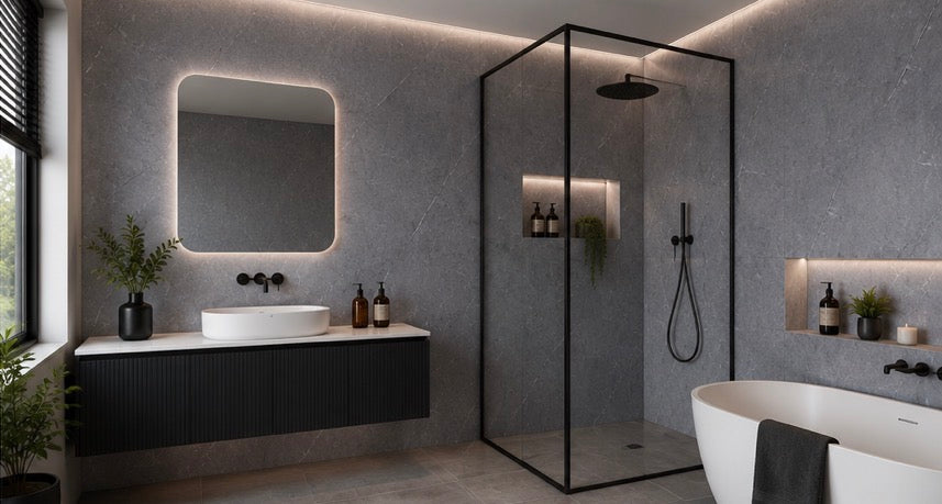 Grey Marble PVC Wall Panel in luxury bathroom