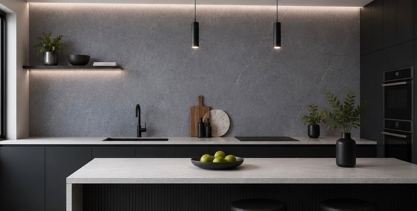 Grey Marble PVC Wall Panel in modern kitchen