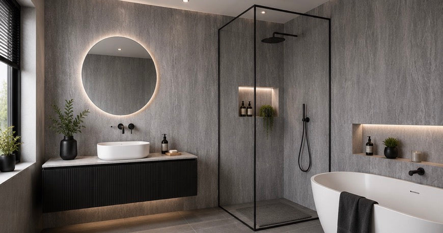 Mix Grey Marble PVC Wall Panel in luxury bathroom