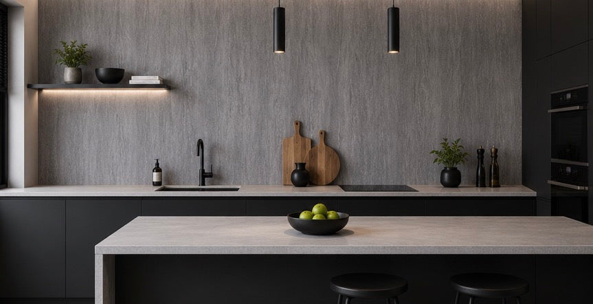 Mix Grey Marble PVC Wall Panel in modern kitchen