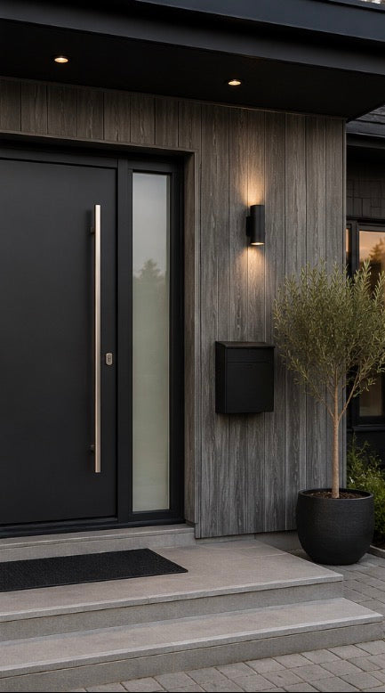 Grey composite exterior cladding installed