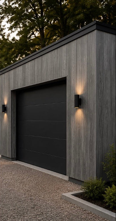 Grey composite exterior cladding panel