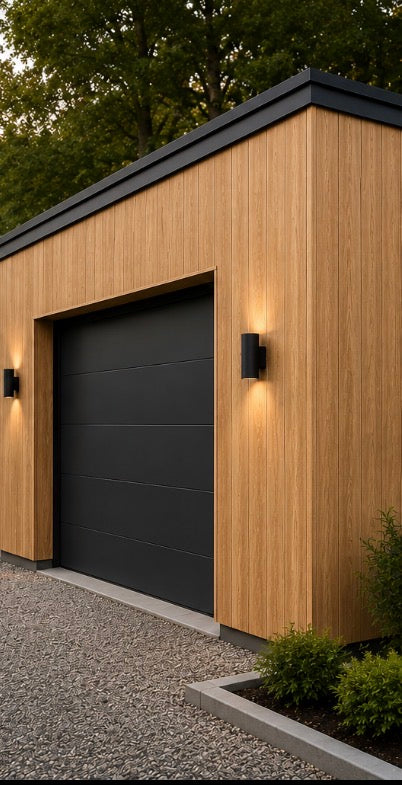 Oak composite exterior cladding installed