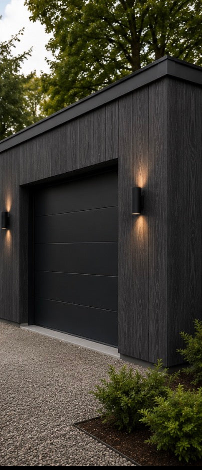 Black composite exterior cladding close up