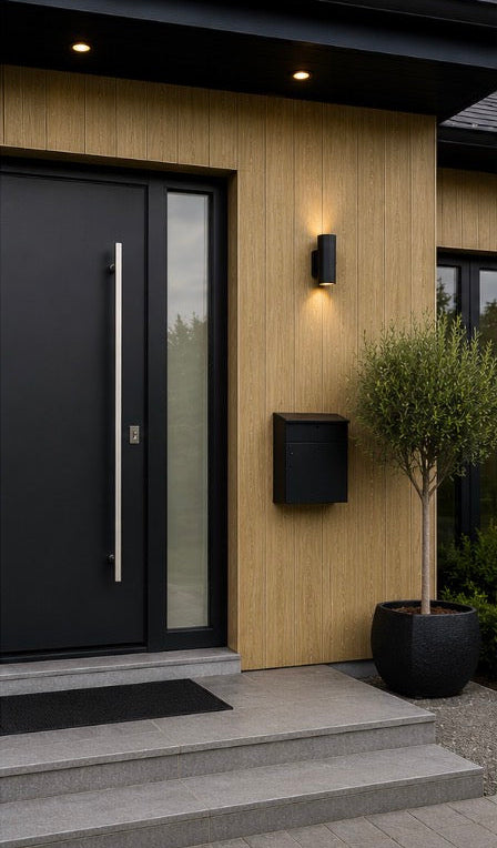 Khaki composite exterior cladding close up