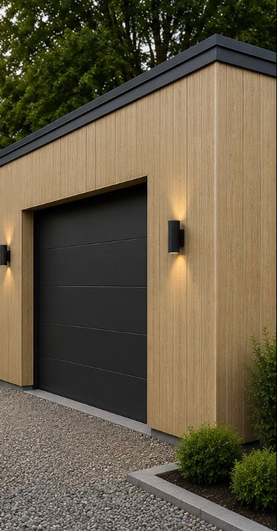 Khaki composite exterior cladding installed