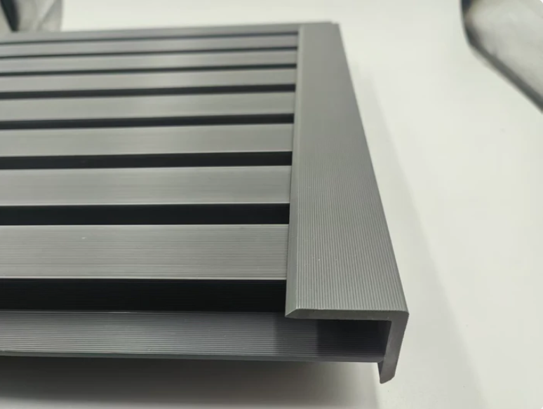Grey outdoor corner strip trim side view